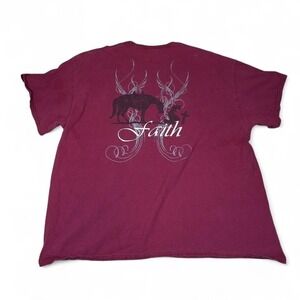 Vintage Y2K Faith Graphic T-Shirt Burgundy Christian Tee